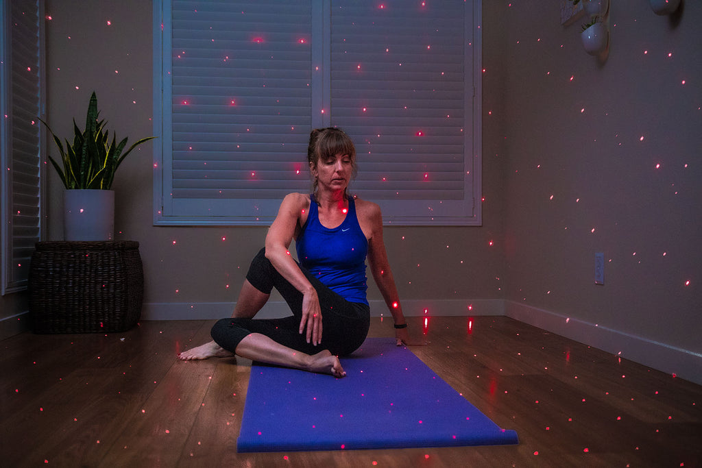 woman with red laser lights