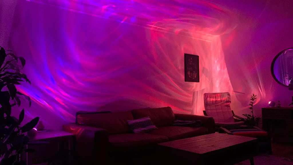 pink and orange velarus aurora light in living room