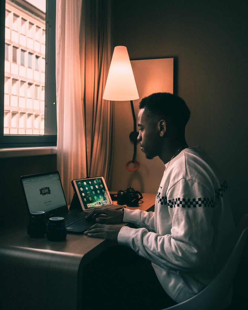 man working at laptop