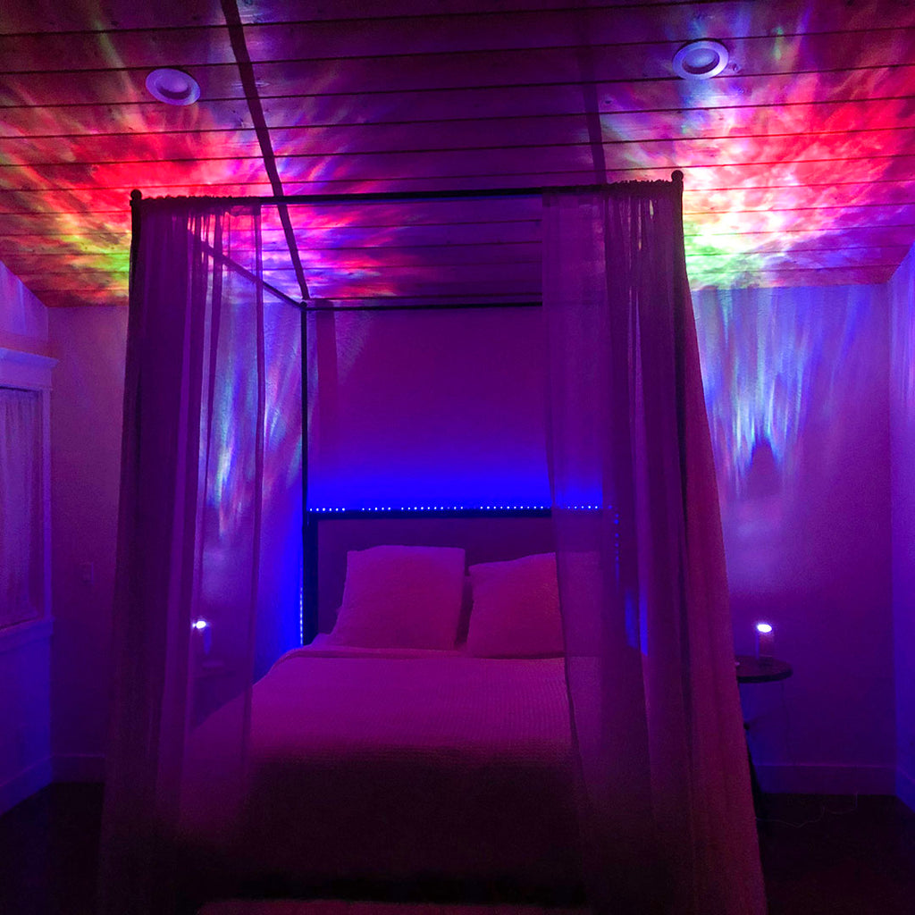 sky lite 2.0 multicolor galaxy projector in bedroom