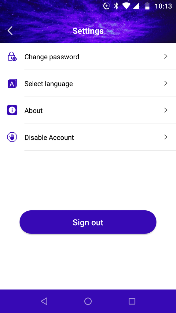 blisslights app account settings menu