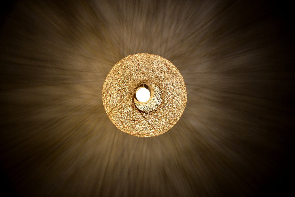 textured lighting with woven lampshade