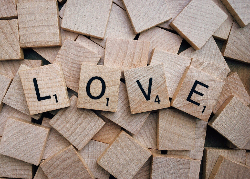 scrabble tiles that spell love