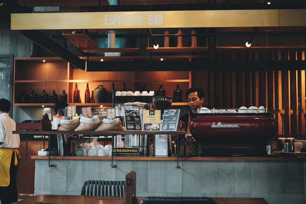 espresso bar with ambient lighting