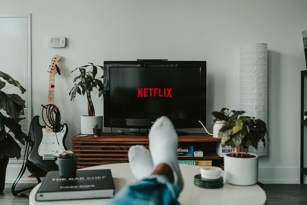 tv with three white potted plants