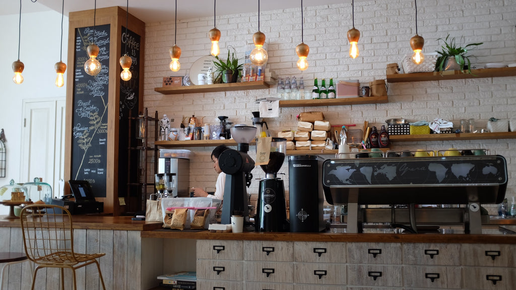 barista bar with pendant lighting