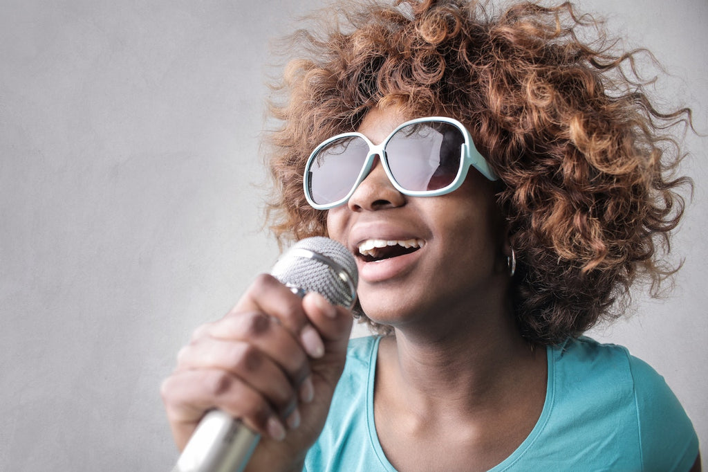 woman singing karaoke