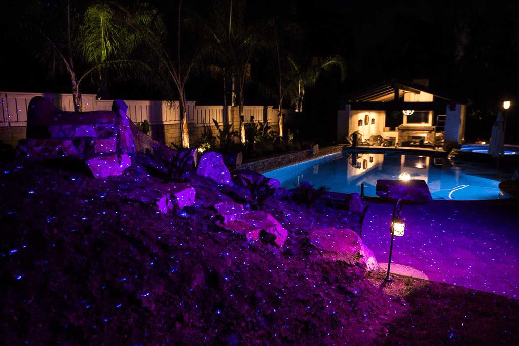 pool with blue laser lighting