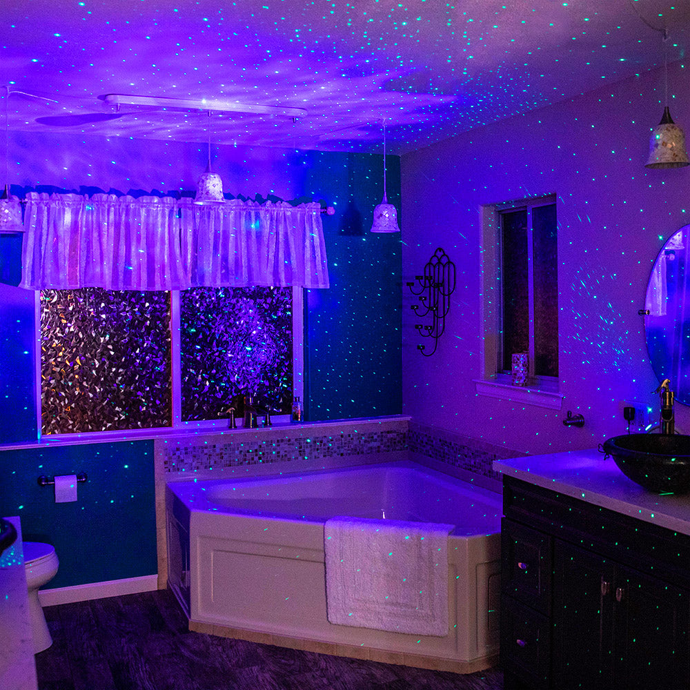 galaxy lights above bathtub