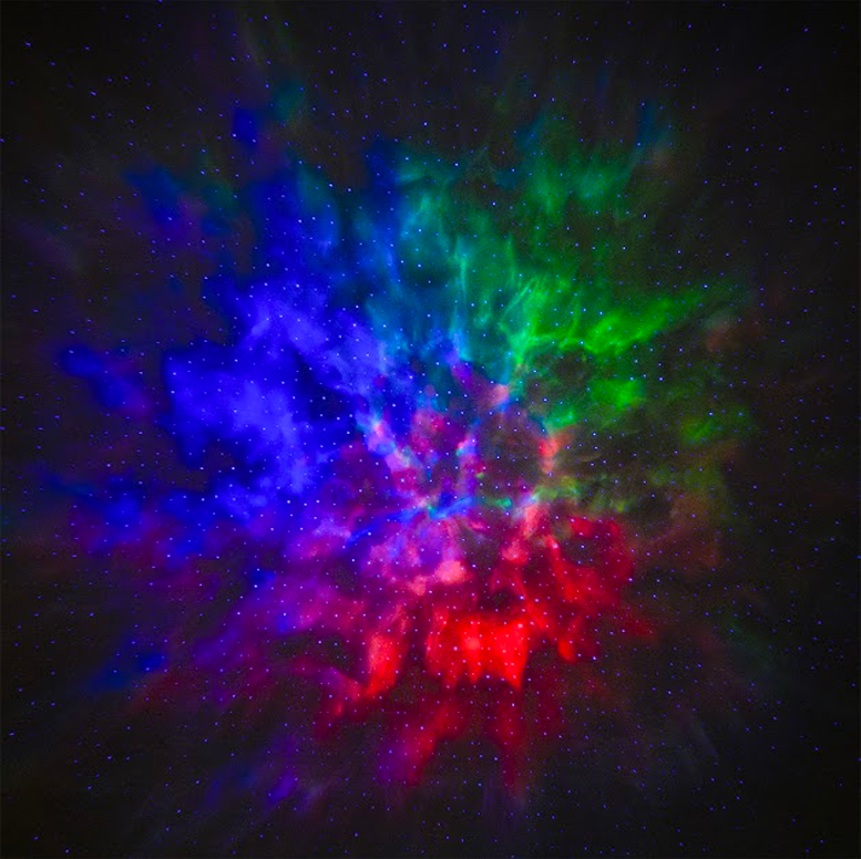 sky lite 2.0 galaxy projector effect in red blue and green