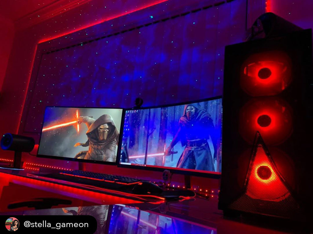 sky lite galaxy projector in instagram user @stella_gameon's gaming space