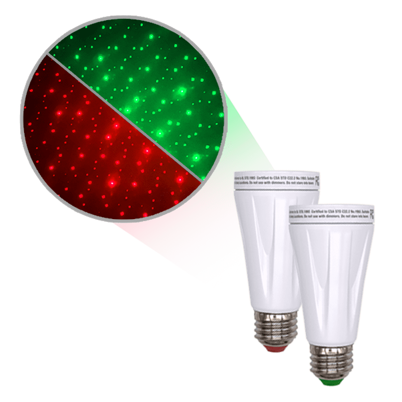 blissbulb laser lightbulb bundle - red and green two pack