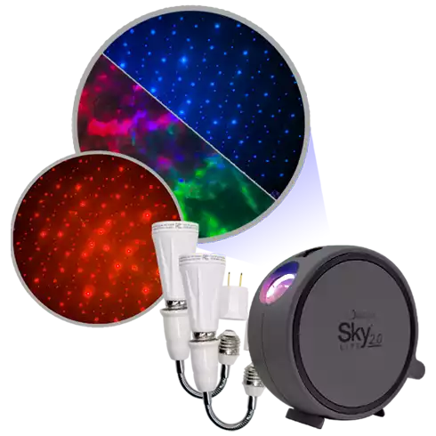 blisslights stranger bundle with sky lite 2.0 galaxy projector and red blissbulb laser lightbulbs