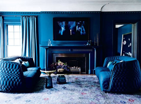 navy blue monochrome living room