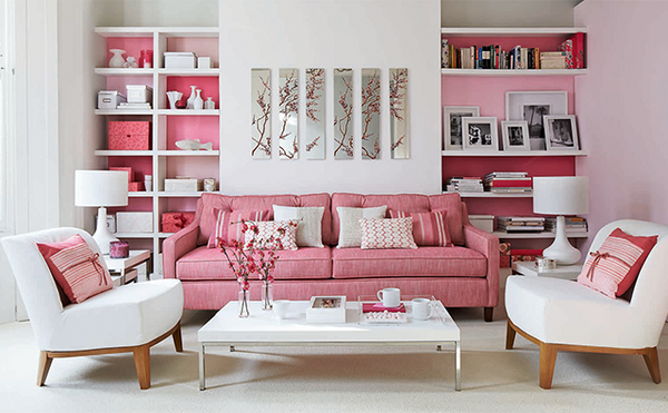 pink monochromatic living room design