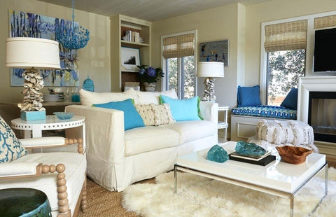 living room with blue accessory