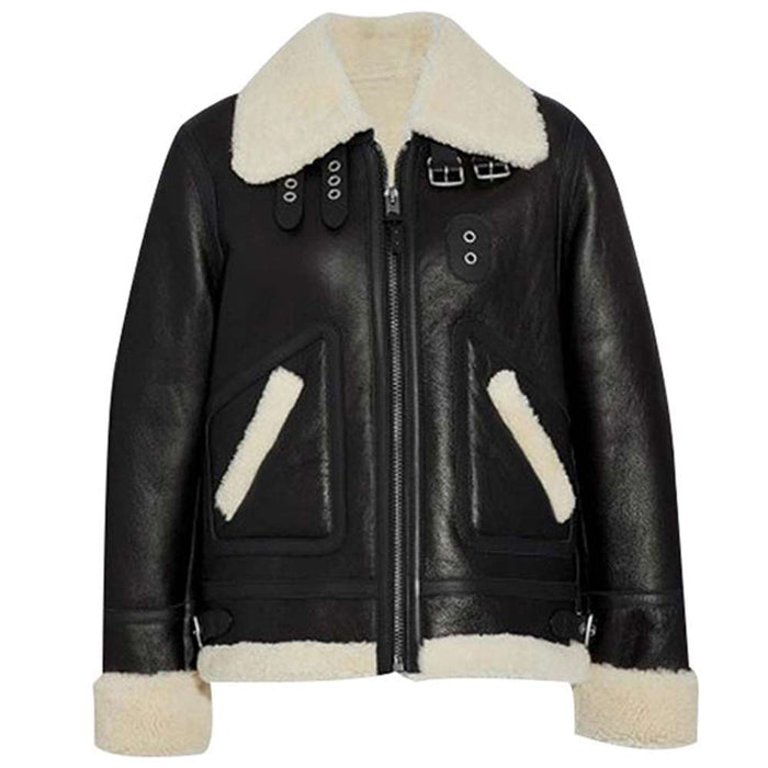 Womens VTG Black Leather B3 Shearling Aviator Jacket | Jacket Hunt