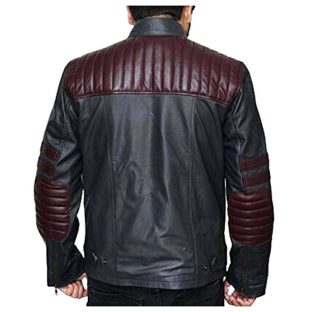 Burgundy Wine Stripe Racer Fashion Leather Jacket Men