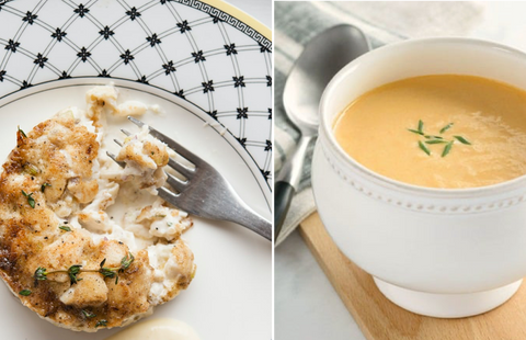 crab cakes and soup