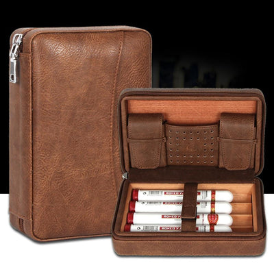 Boite a Cigare Portable Cuir Lisse marron