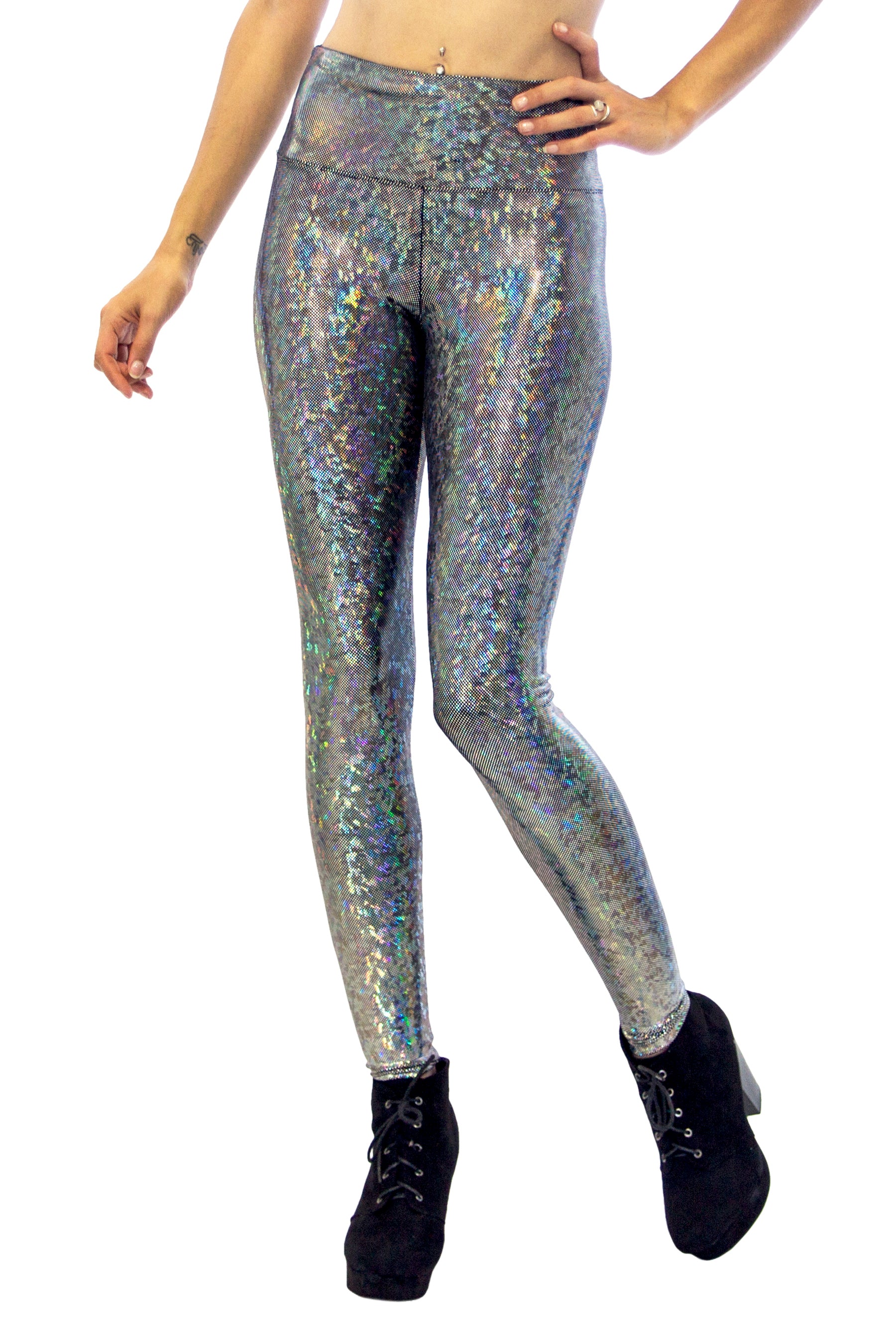 Women's Dimensional Disco Holographic Silver Leggings – Funstigators