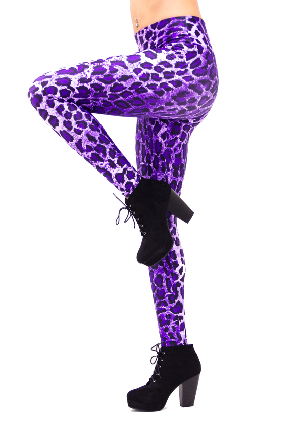 Purple And Pink Leopard Print Leggings - Free Shipping