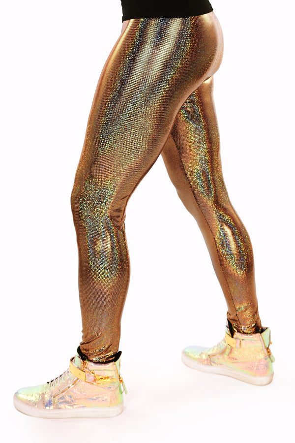 Sparkle Green Holographic Meggings: Men's Disco Leggings