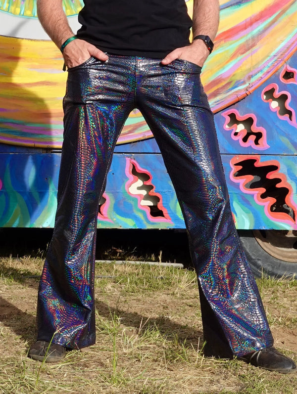 Snake Silver: Holographic Iridescent Silver Snake Skin Meggings