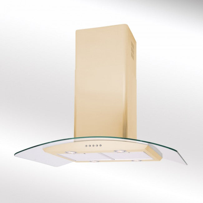 Luxair 90cm Curved Glass Island Cooker Hood - Cream/Ivory with Black Glass | LA-90-CVD-ISL-IV