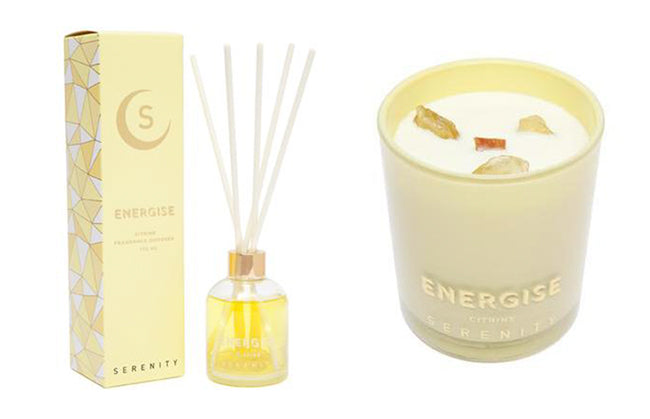 serenity citrine citrus crystal candle and reed diffuser energise