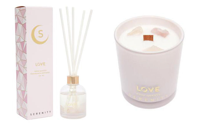 serenity crystal candle reed diffuser love rose quartz