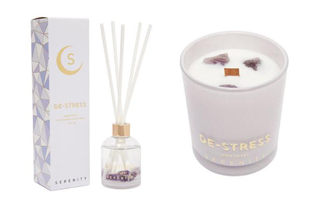 serenity crystal candle reed diffuser de stress amethyst