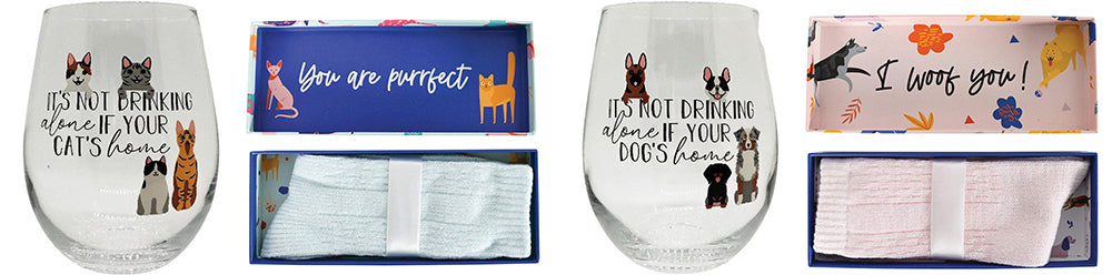 cat wine glass dog wine glass gift boxed socks