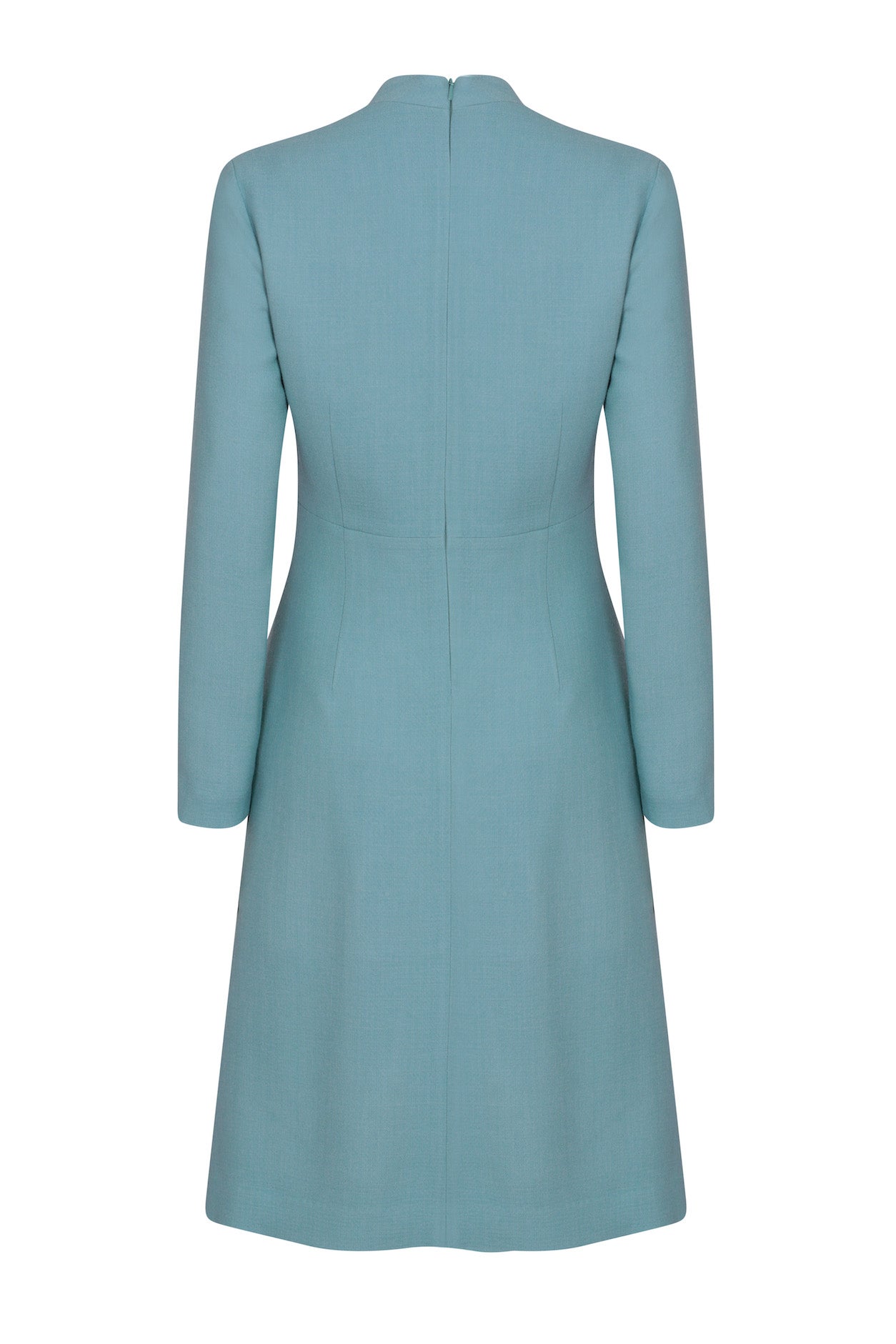 Long-Sleeve Dress with A-line Skirt in Petrol Faille - Emilia