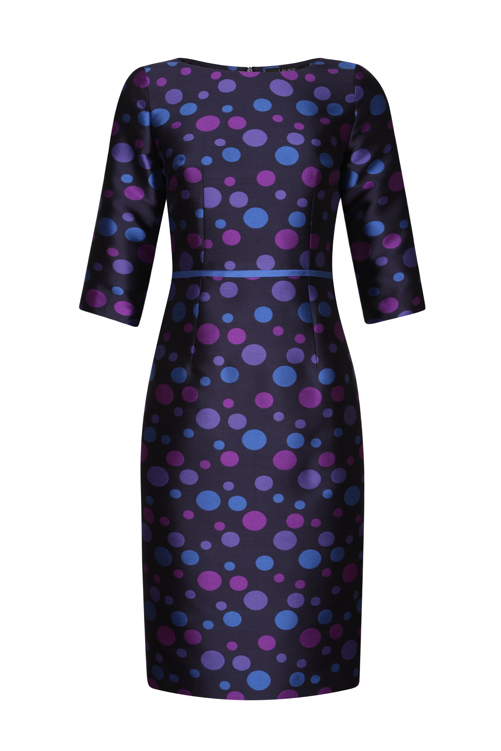 Navy Sateen Dress with Purple/Royal Spots - Angela