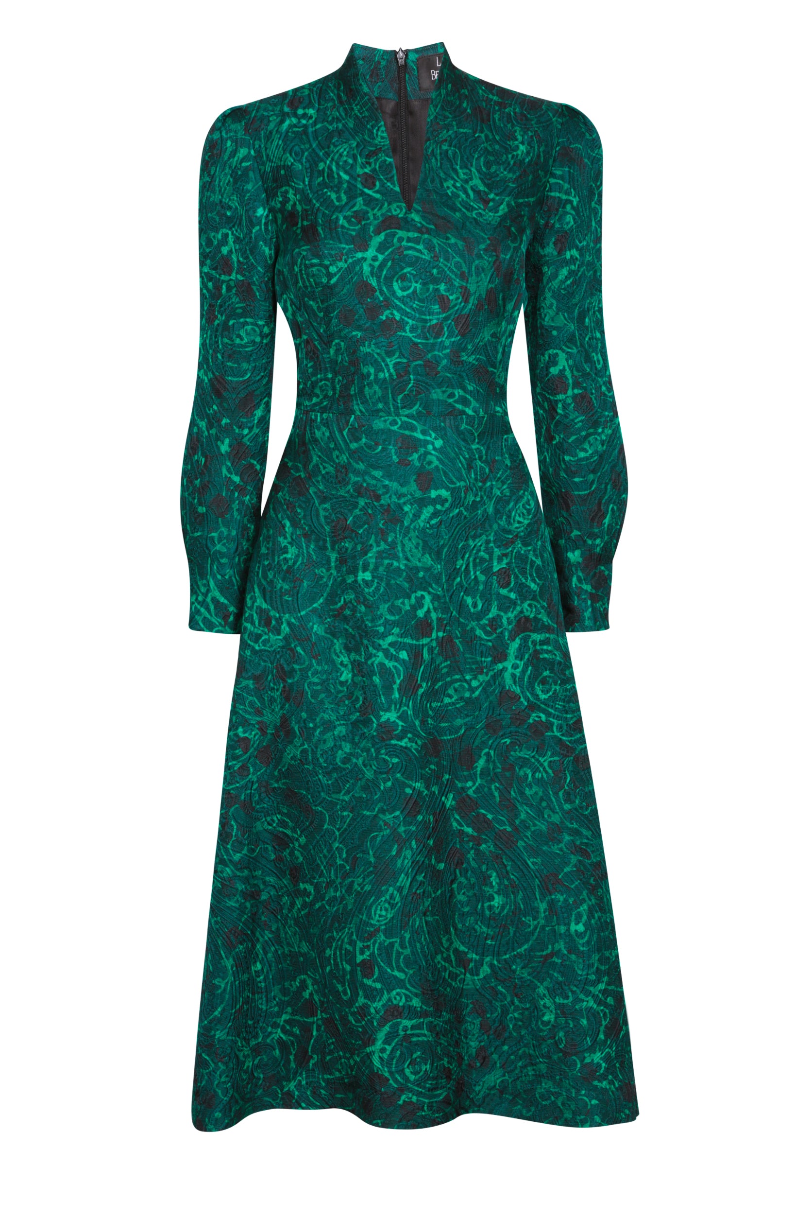 Long-Sleeved Midi-length Dress in Silk/Wool MatelassÃ© - Sophie