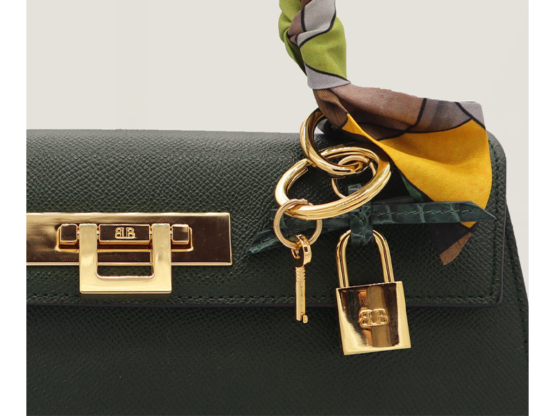 Bow and Padlock Keyring/Bag Charm - Orinoco 'Croc' Print - Dark Green