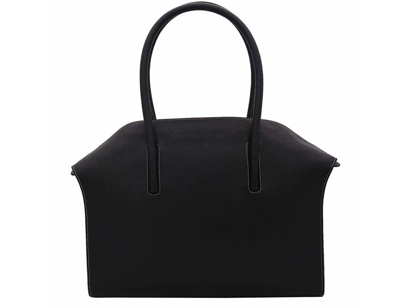 Carmen - Large Tote Handbag in Dolomite Pebble Print Calf Leather - Black