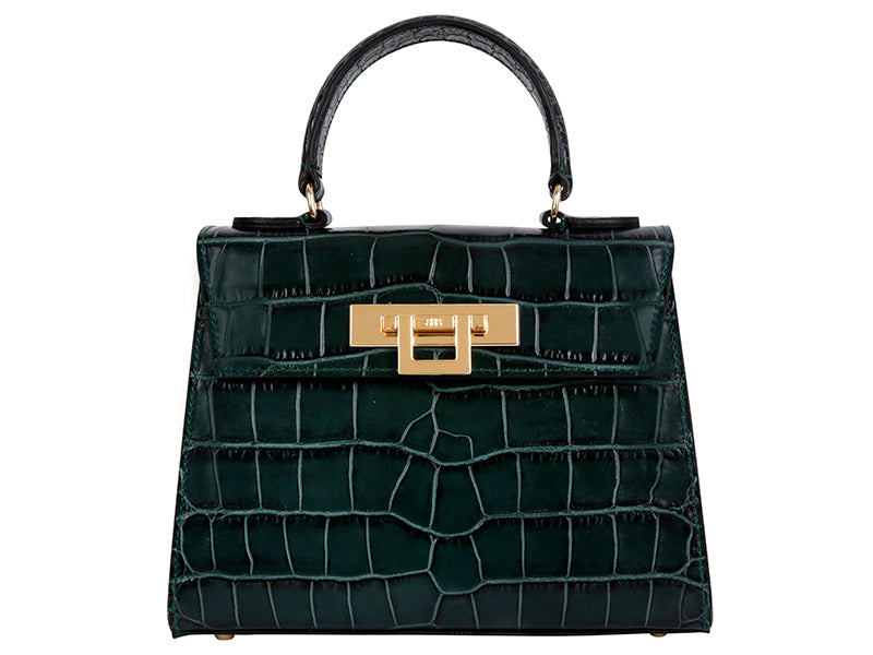Fonteyn Midi 'Croc' Print Leather Handbag - Dark Green – Lalage Beaumont