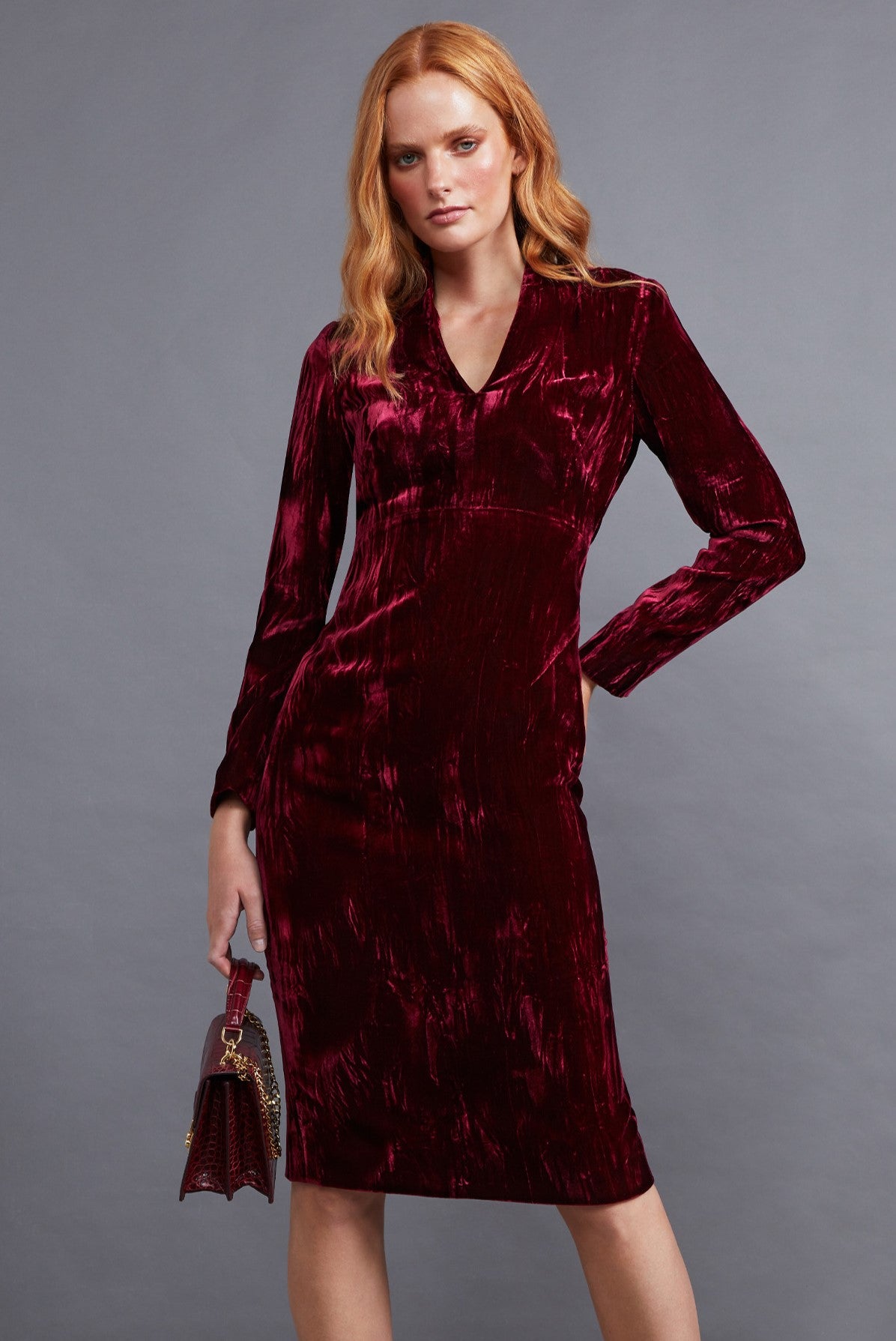 Burgundy Crushed Velvet Dress - Emma