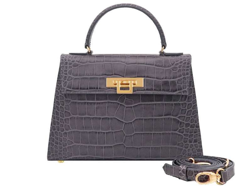 Fonteyn Large Orinoco 'Croc' Print Calf Leather Handbag - Dark Grey