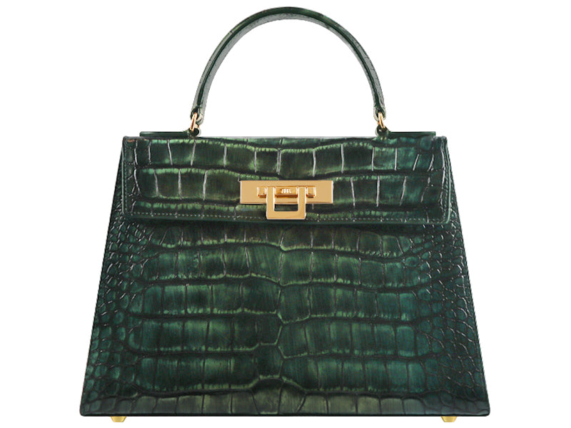 Fonteyn Large Orinoco 'Croc' Print Calf Leather Handbag - Metallic Green