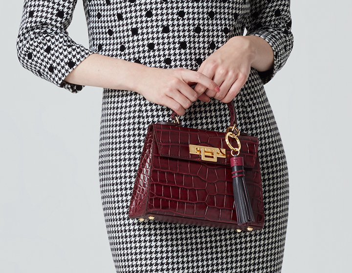 Fonteyn Midi Orinoco 'Croc' Print Calf Leather Handbag - Wine