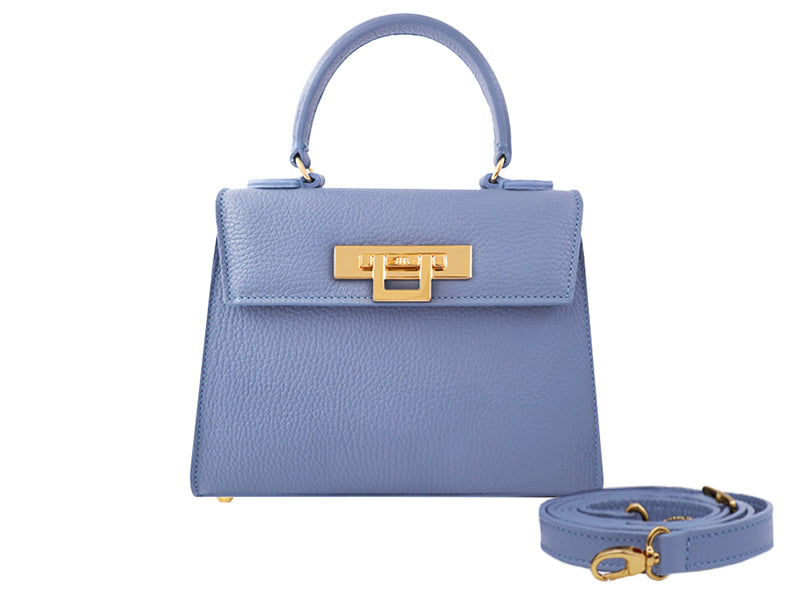 Fonteyn Midi Caribou Soft Grainy Print Calf Leather Handbag - Bluebell