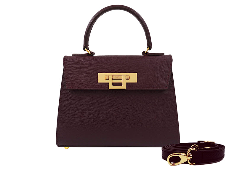 Fonteyn Midi Dolomite Pebble Print Calf Leather Handbag - Wine