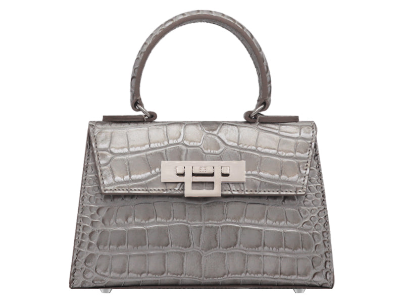 Fonteyn Mignon Orinoco 'Croc' Print Calf Leather Handbag - Silver