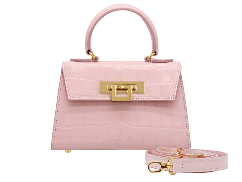 Fonteyn Mignon Orinoco 'Croc' Print Calf Leather Handbag - Rose