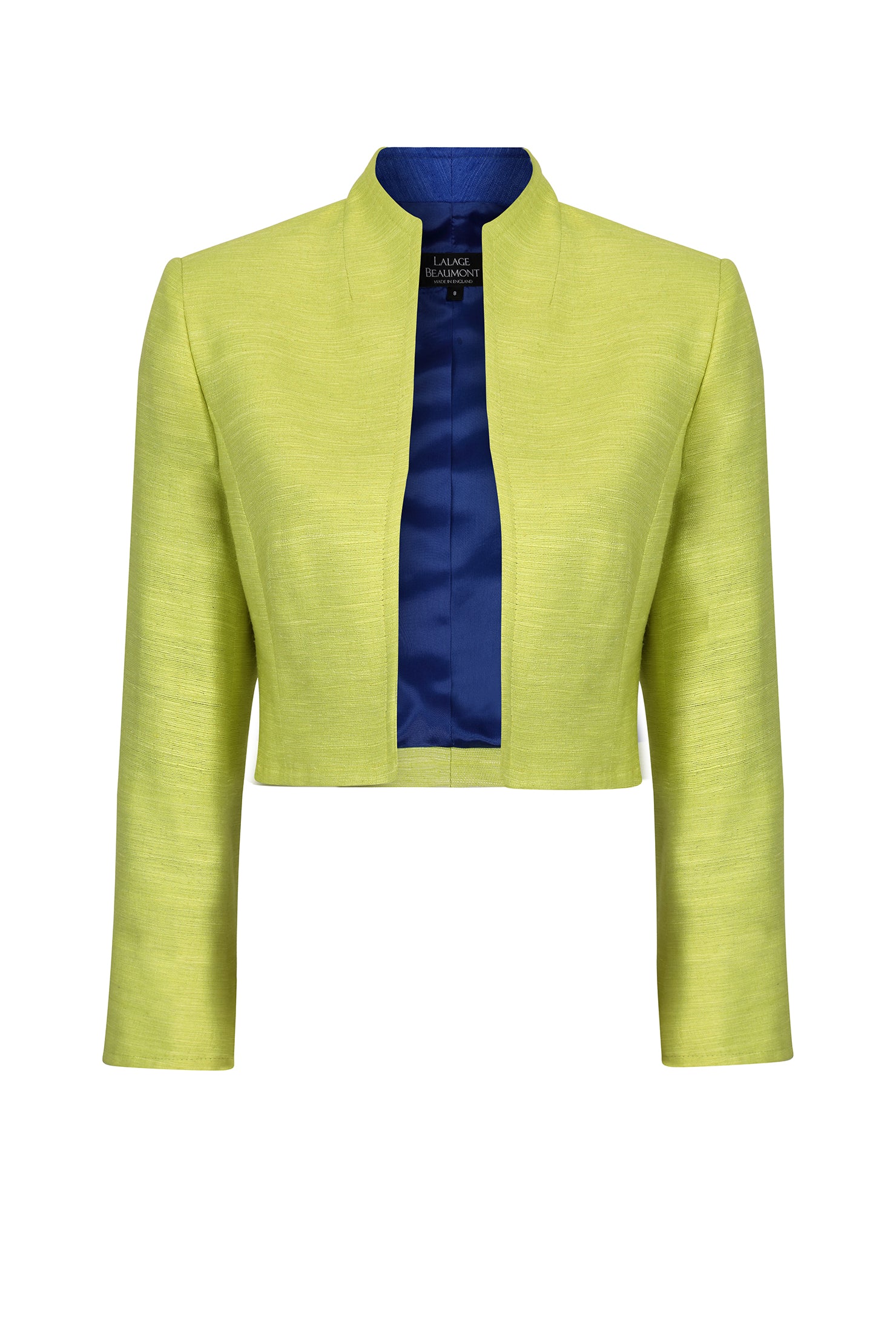 Waist-length Jacket in Lime and Sapphire Raw Silk - Hermione