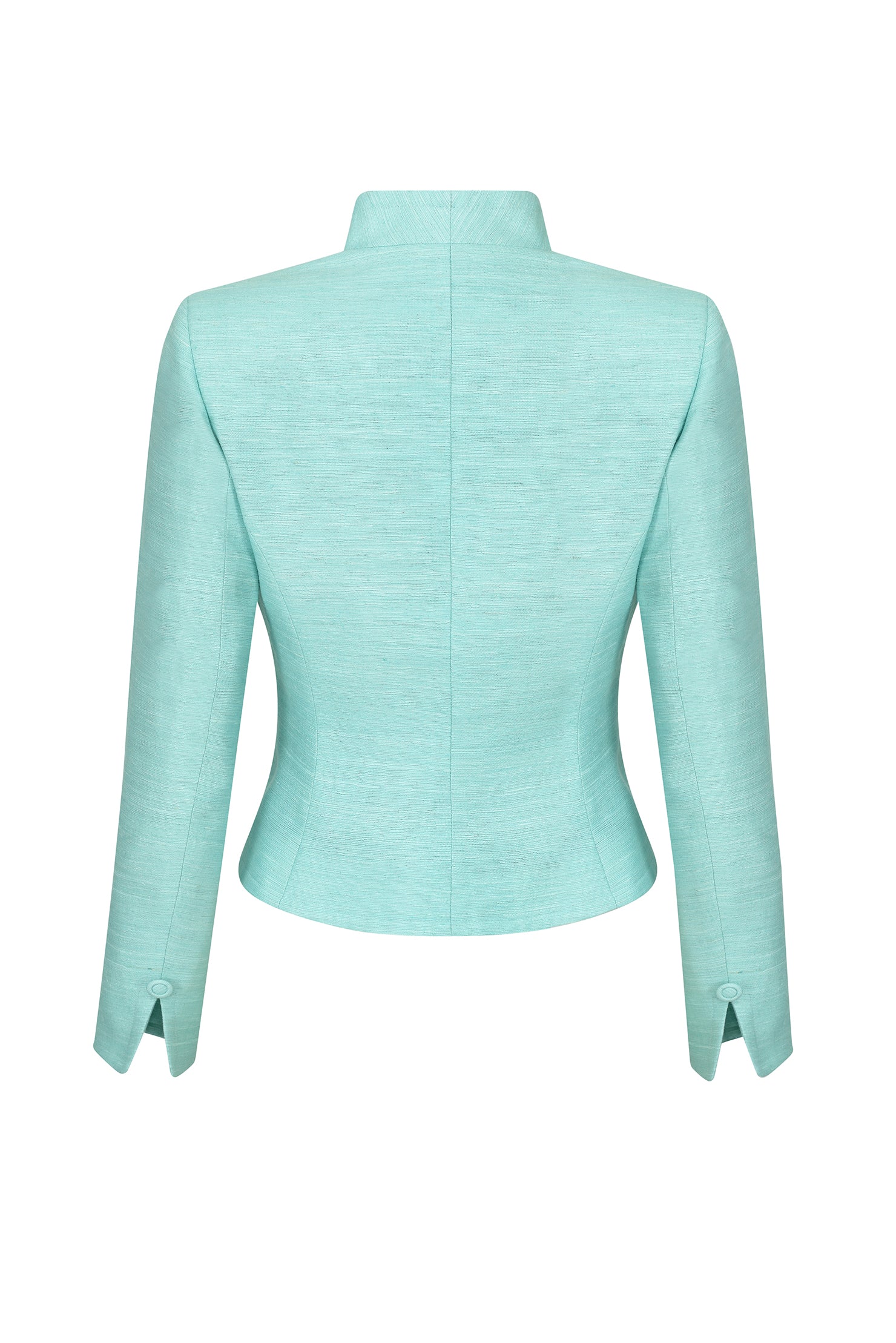 Waisted Edge-to-Edge Jacket in Plain Raw Silk in Aqua - Margo