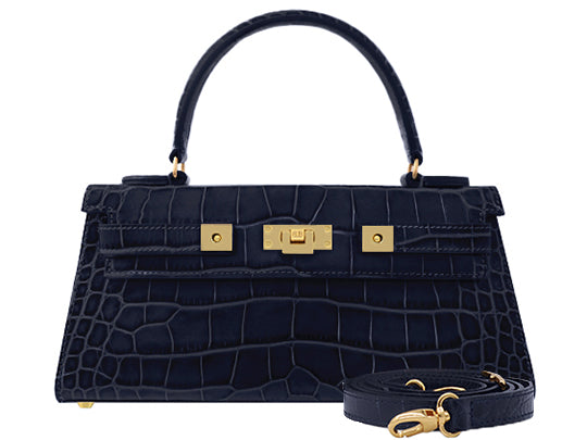 Maya East West Orinoco 'Croc' Print Calf Leather Handbag - Navy